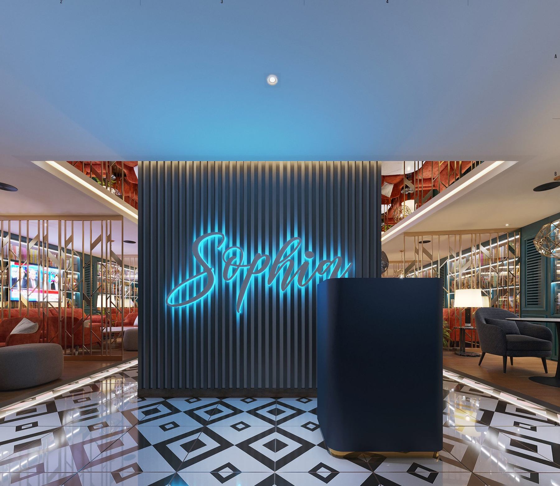 Sophia concept — Arrival & reception wall