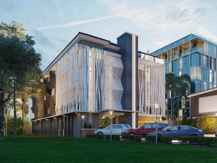 IP Hotel & Suites — Corner elevation